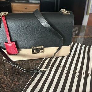 Henri Bendel Black and Tan Leather Purse - Adjustable Strap/Convertible Clutch